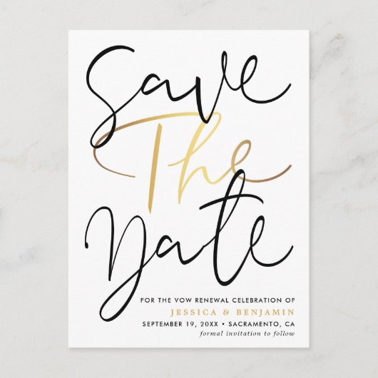 Elegantes Foto Vow Erneuerung Save the Date Ankündigungspostkarte (Vorderseite)