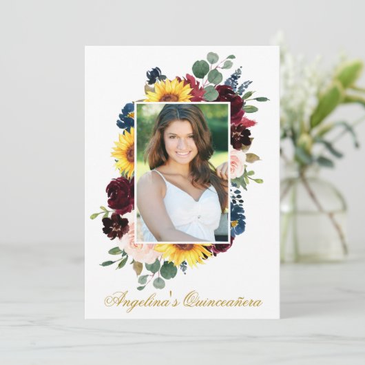 Elegantes Foto Wasserfarbe gemischte Flora Quincea Einladung (Stehend Vorderseite)