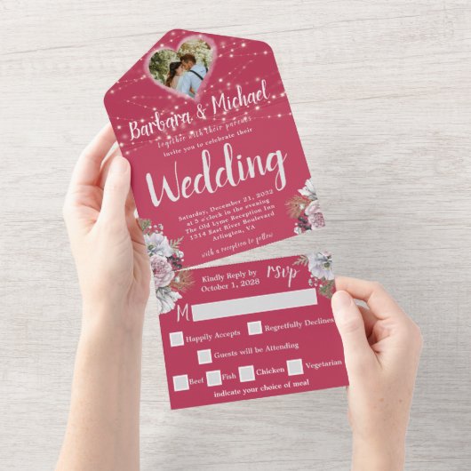 Elegantes Foto Wasserfarbe Romantisch All In One Einladung (Abreißen)