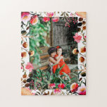 Elegantes Foto Wasserfarbe Rosa Blumengrün Puzzle<br><div class="desc">Elegantes Rosa und Rotes Wasser Blumengrün Personalisiertes Foto Puzzle</div>