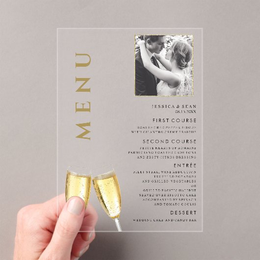 Elegantes Foto Wedding Champagne Menü Acryleinladungen (Insitu (Handheld))