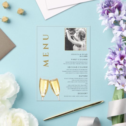 Elegantes Foto Wedding Champagne Menü Acryleinladungen (In Situ (Hochzeit))