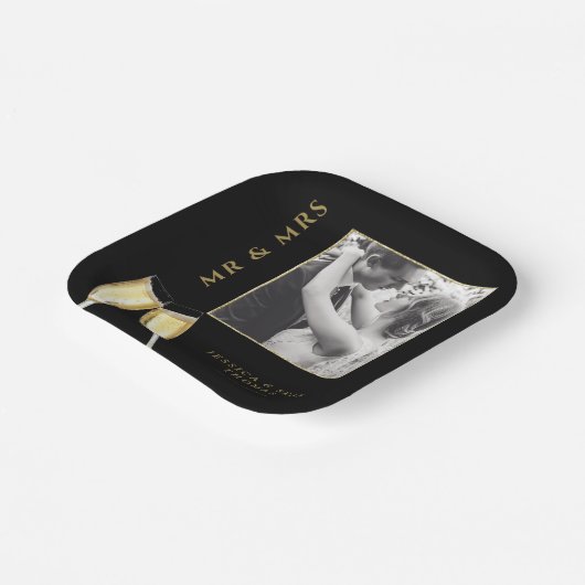 Elegantes Foto Wedding Champagne Pappteller (Gewinkelt)