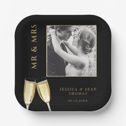 Elegantes Foto Wedding Champagne Pappteller (Vorderseite)