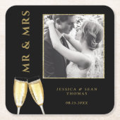 Elegantes Foto Wedding Champagne Rechteckiger Pappuntersetzer (Vorderseite)