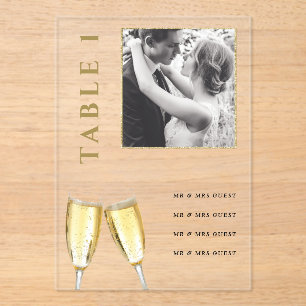 Elegantes Foto Wedding Champagne Tischnummer