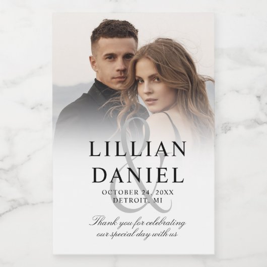 Elegantes Foto Wedding Mini Weinetikett (Einzelnes Label)