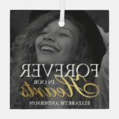 Elegantes Foto Weihnachten Ornament Aus Glas (Rückseite)