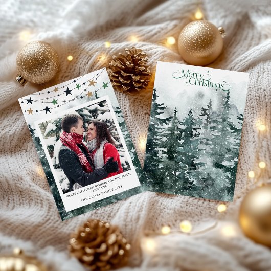 Elegantes Foto Weihnachtsbaum Weihnachtskarte Feiertagskarte