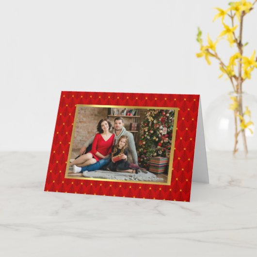 Elegantes Foto Weihnachtskarte Rot und Gold Tree Karte (Gelbe Blume)