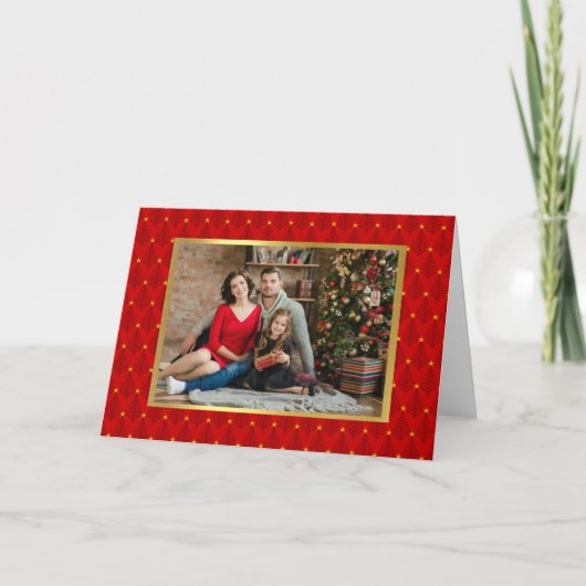 Elegantes Foto Weihnachtskarte Rot und Gold Tree Karte (Vorderseite)