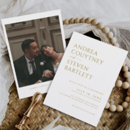 Elegantes Foto White Champagne Boho Neutrale Hochz Einladung