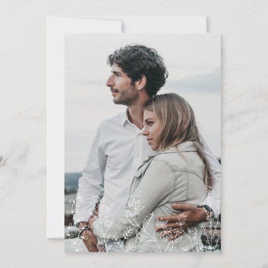 Elegantes Foto Wildblume Periwinkle Wedding Einladung (Rückseite)