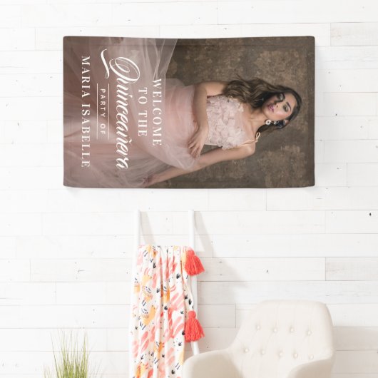 Elegantes Foto Willkommen Quinceanera Party Signat Banner (Insitu)