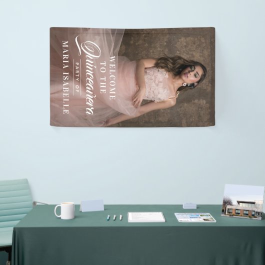 Elegantes Foto Willkommen Quinceanera Party Signat Banner (Messeveranstaltung)