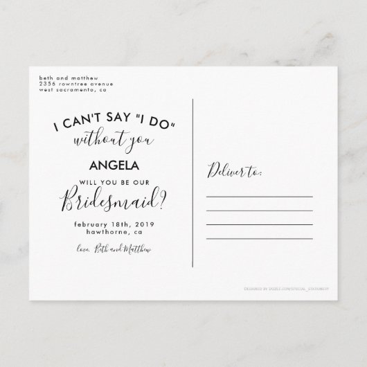 Elegantes Foto wirst du meine Bridesmaid sein Einladungspostkarte (Rückseite)