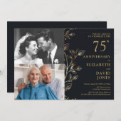 Elegantes Foto zum 75. Hochzeitstag Einladung (Vorne/Hinten)