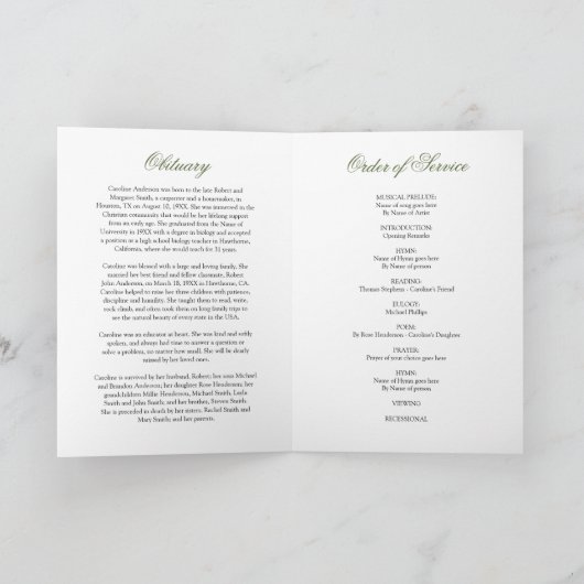 Elegantes Foto zur Beerdigung der Flora Programm (Innenseite)