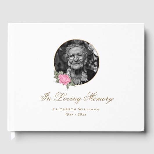 Elegantes Foto zur Beerdigung der Rosenblüte Gästebuch (Vorderseite)