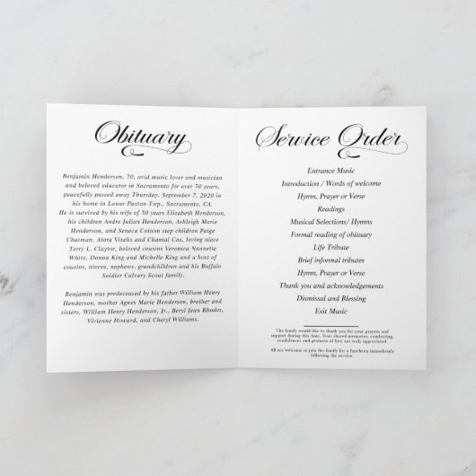 Elegantes Foto zur Beerdigung des Gedächtnisses Programm (Innenseite)