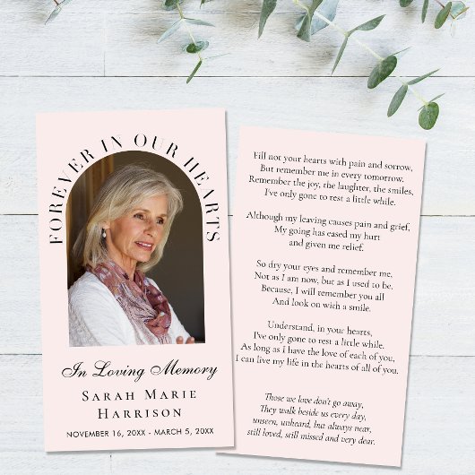 Elegantes Foto zur Beerdigung Rosa Gebetskarte