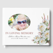 Elegantes Foto zur Beerdigung von Rosen und Weiß Gästebuch (Vorderseite)