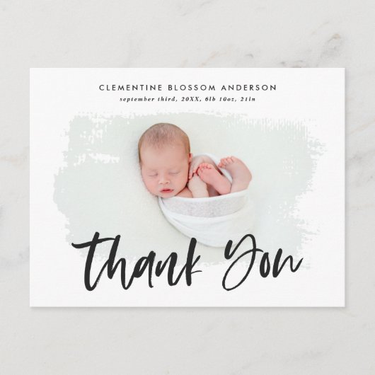 Elegantes Foto zur Geburtsankündigung vielen Dank Ankündigungspostkarte (Vorderseite)