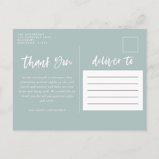 Elegantes Foto zur Geburtsankündigung vielen Dank Ankündigungspostkarte (Rückseite)