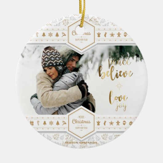 Elegantes Foto zur Weihnachtszeit-Liebe Keramikornament (Vorne)