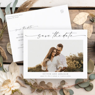 Elegantes Fotografie-Hochzeits-Save-the-Date-Skrip Ankündigungspostkarte