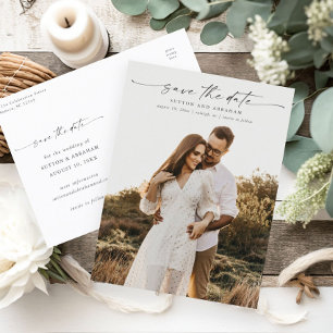 Elegantes Fotohochzeits-Save-the-Date-Skript Ankündigungspostkarte