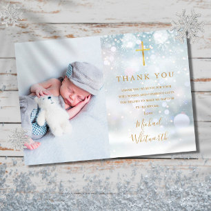 Elegantes Fotosignatur-Skript Wintertaufe Dankeskarte