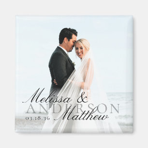 Elegantes Fotoskript-Datumsnamen Hochzeitsgeschenk Magnet