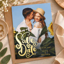 Elegantes Fotoskript Hochzeit Save the Dates Gold