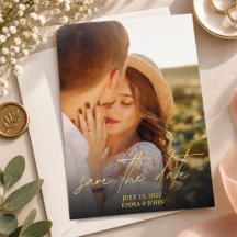 Elegantes Fotoskript Hochzeit Save the Dates Gold