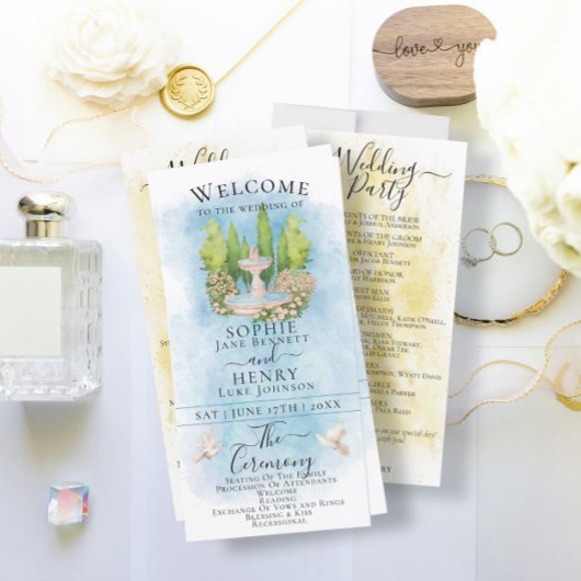 Elegantes Fountain-Tauben Luxus-Hochzeitsprogramm