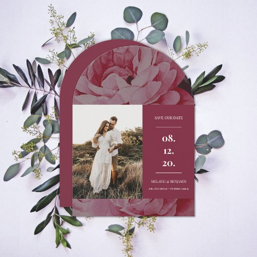 Elegantes Frame Floral Foto Save the Date Einladung