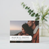 Elegantes Frame-Foto-Overlay Save the Date Ankündigungspostkarte (Stehend Vorderseite)