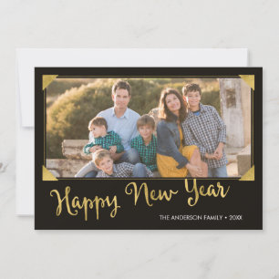 Elegantes Frame Imitate Gold Happy New Year Foto Feiertagskarte