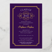 Elegantes Frame Lila Uni-Abschluss Party Folieneinladung (Vorderseite)