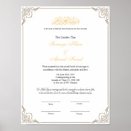 Elegantes Frame muslimisches Nikah-Zertifikat-Plak Poster