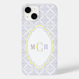Elegantes Französisch Blau Gelb Damast Muster Mono Case-Mate iPhone 14 Hülle