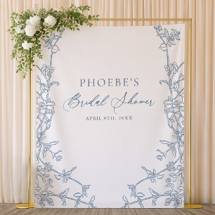 Elegantes französisch-blaues Blumenrahmen-Hochzeit Wandteppich