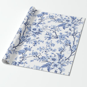 Elegantes Französisch Vintag Blauer Flor Geschenkpapier