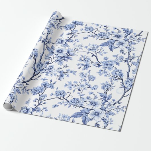 Elegantes Französisch Vintag Blauer Flor Geschenkpapier (Ungerollt)