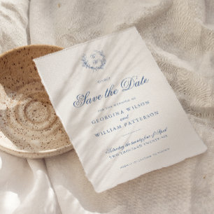 Elegantes Französisch Vintag Blue Floral Save the Einladung