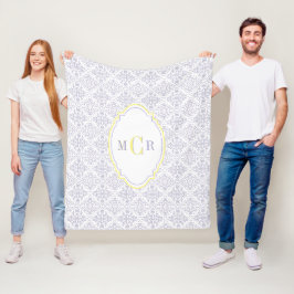 Elegantes französisches Blau Gelb Weiß Damast Mono Fleecedecke