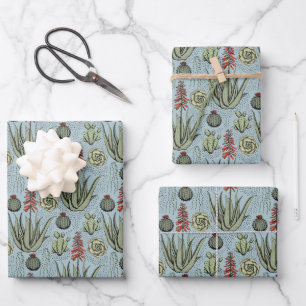Elegantes französisches Blau- und Grün-Blumenmuste Geschenkpapier Set