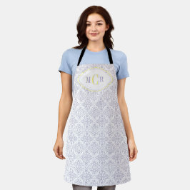 Elegantes französisches Blau Weiß Gelb Damast Mono Schürze