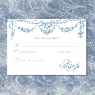 Elegantes französisches blaues viktorianisches Chi RSVP Karte